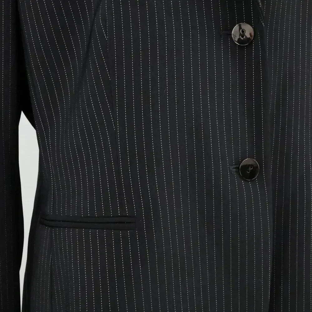 Tahari Skirt Suit Womens 16 Black Pinstripe Lined Buttons Pockets Career - Picture 10 of 16